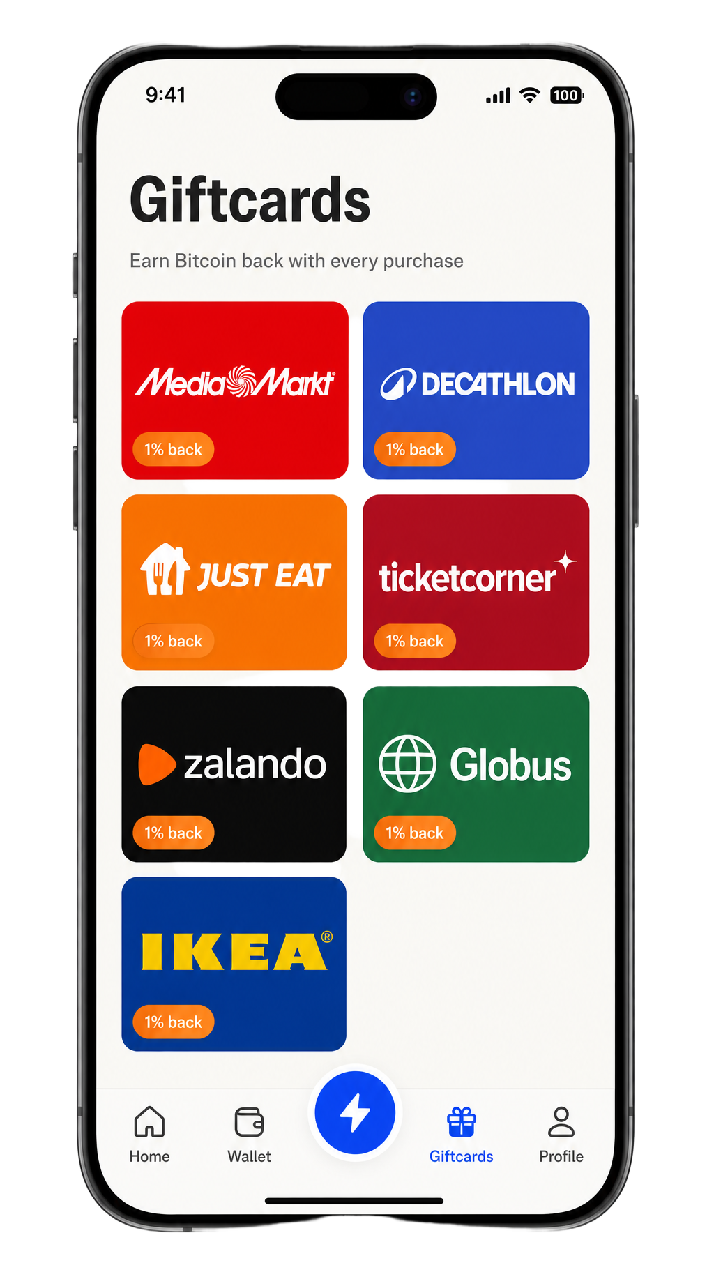 Bitzly App — Giftcard-Übersicht mit Schweizer Brands